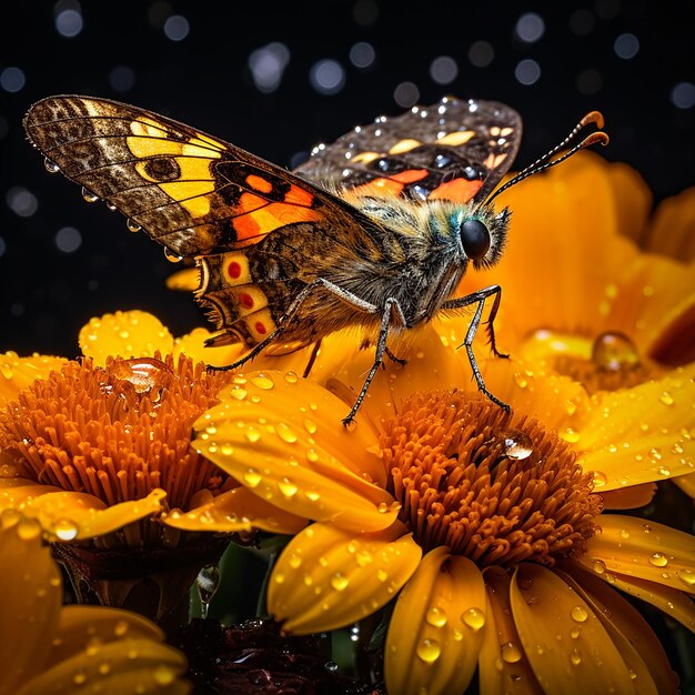 Mariposa bebiendo néctar de la flor.