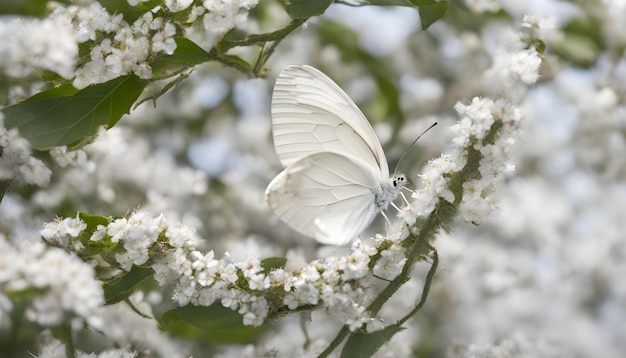 mariposa blanca en un brunch de flores blancas