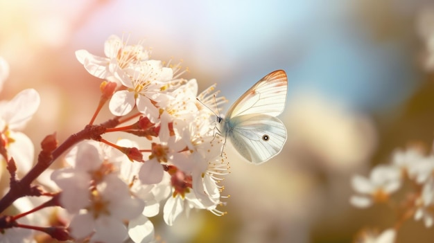 Una mariposa blanca sentada sobre una flor blanca.