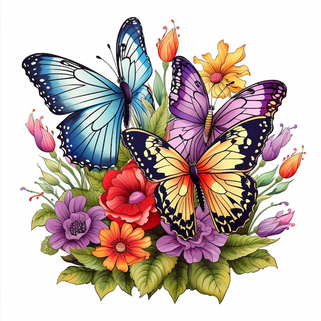 Una mariposa boho con vector de flores