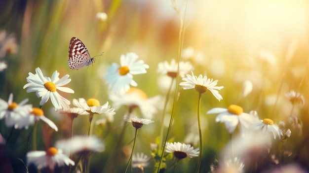 Una mariposa en un campo de flores.