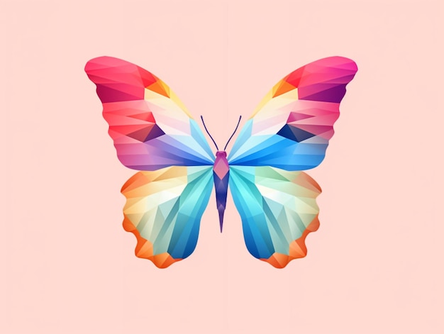 mariposa de colores brillantes en fondo rosa con bajo diseño de poli generativo ai