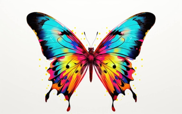 Foto mariposa de colores brillantes sobre un fondo blanco