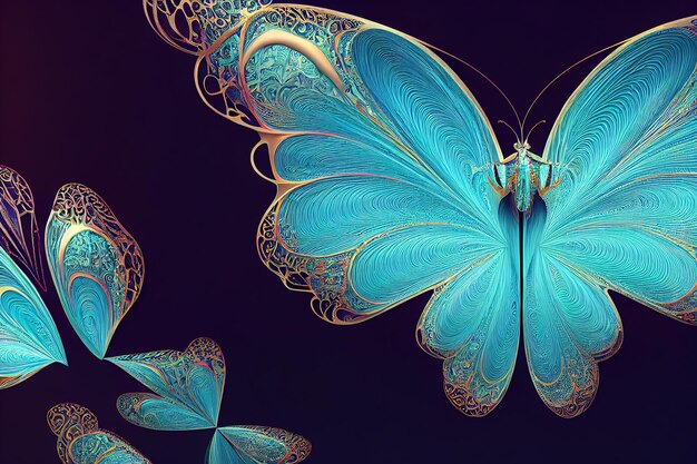 Mariposa colorida aislada en un fondo oscuro Ilustración de trama de representación 3D