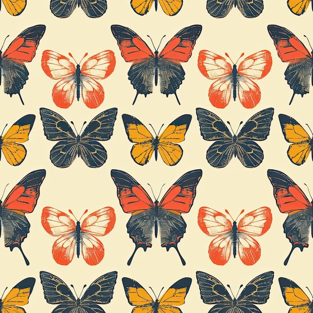 una mariposa colorida con colores naranja y amarillo en un fondo beige
