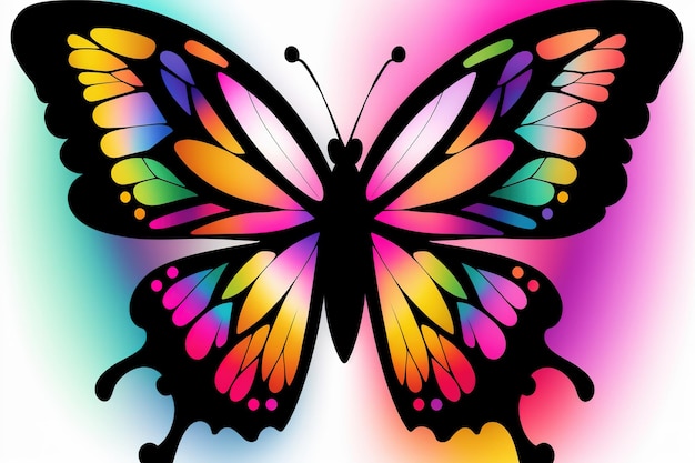 Una mariposa colorida con la palabra mariposa en ella