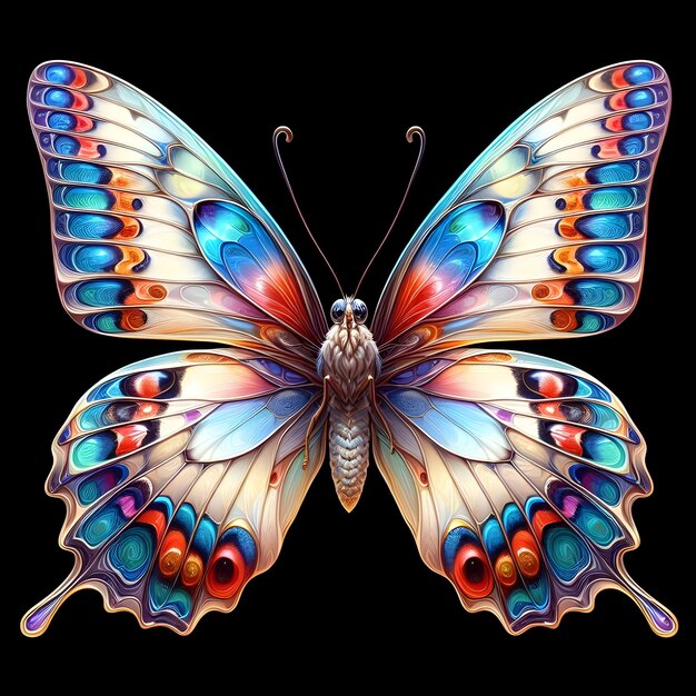 una mariposa colorida con la palabra mariposa en la parte inferior