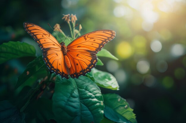 Foto mariposa descansando en una hoja