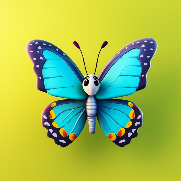 Mariposa de dibujos animados en 3D, animal realista en 3D