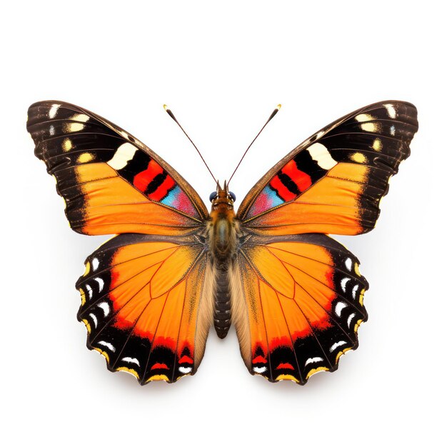 La mariposa de la elegancia viva la mariposa naranja brillante posa con gracia aislada sobre un fondo blanco