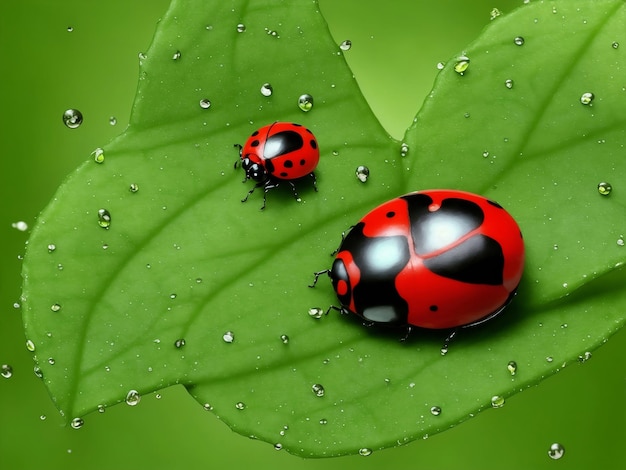 Mariposa em folha verde com gotas de água Ilustração de IA gerativa