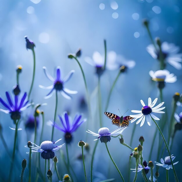 una mariposa está en una flor en la hierba