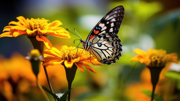 Una mariposa está en una flor con la palabra mariposa en ella.