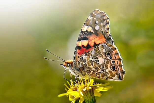 una mariposa está en una flor con las palabras mariposa en ella