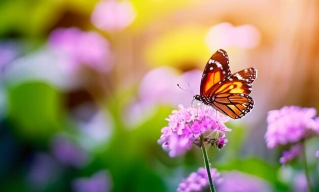 una mariposa está en una flor púrpura con las palabras mariposa