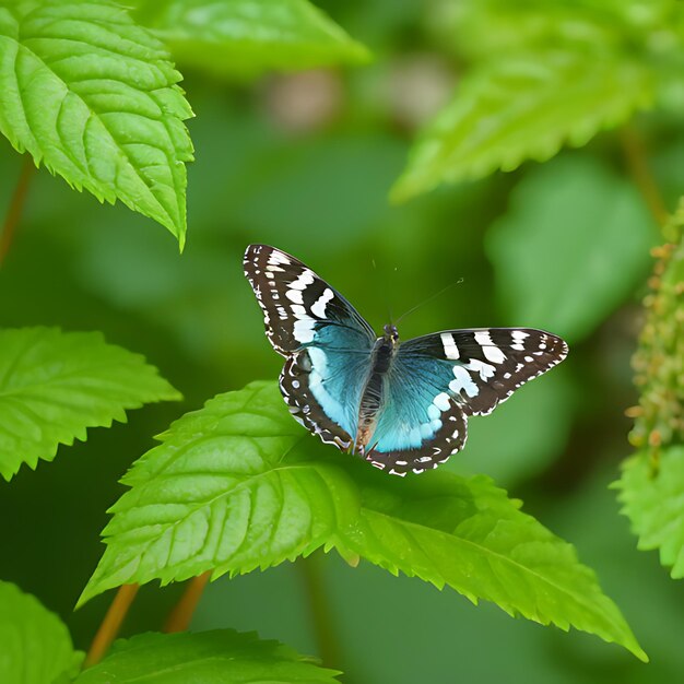 una mariposa está en una planta con el nombre de la mariposa