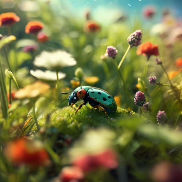 una mariposa está sentada en un campo de flores