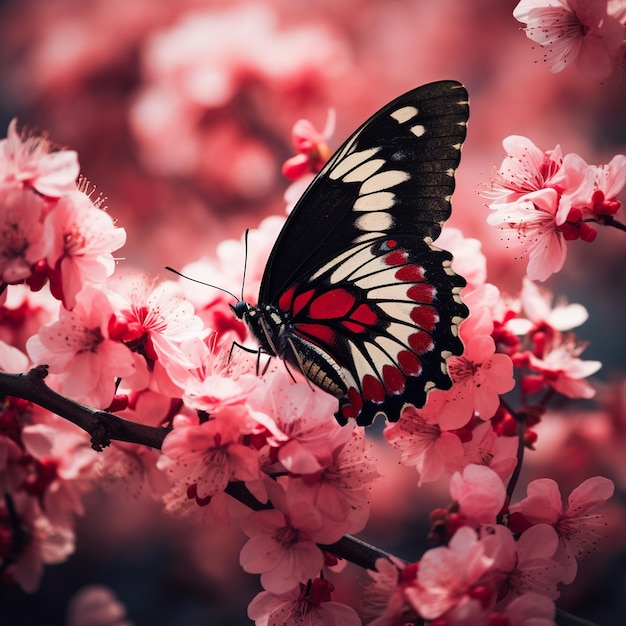 una mariposa está sentada en la parte superior de una flor