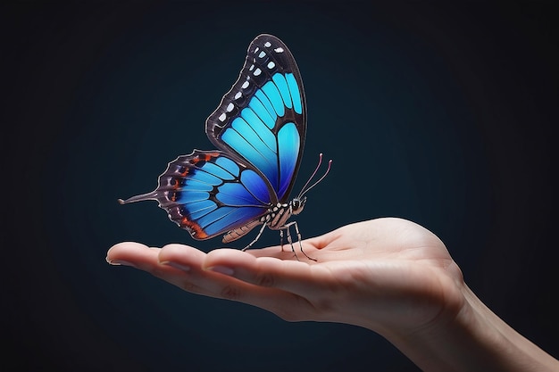 Foto mariposa etérea en la mano inteligencia artificial generativa