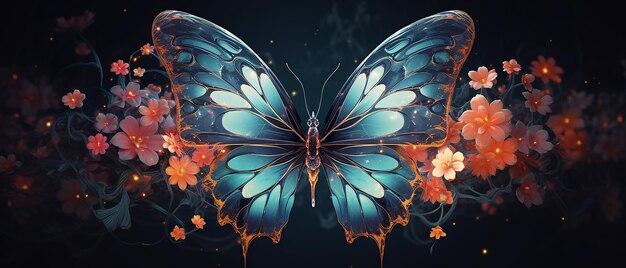 Mariposa de fantasía en una flor creada generativamente