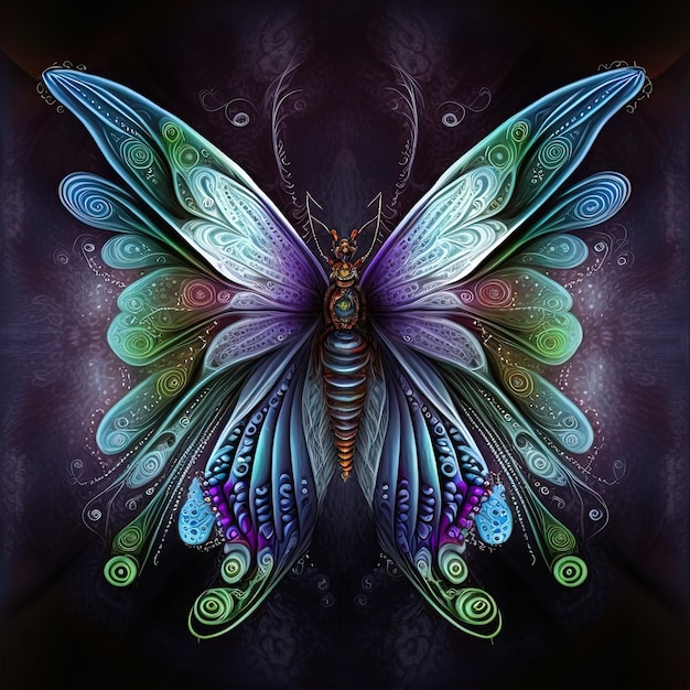 Mariposa de fantasía con muchos tonos y colores hermoso contraste