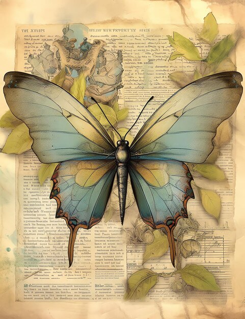 mariposa fantasía papel viejo diario basura papel digital