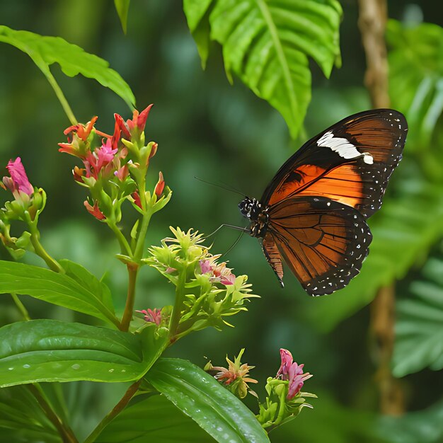 Foto una mariposa está en una flor en el bosque