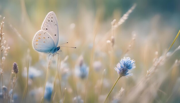 Foto una mariposa en una flor en un campo de flores silvestres