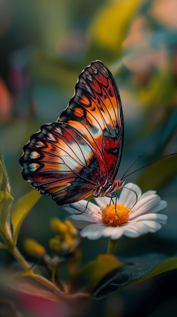 Foto una mariposa está en una flor y es una mariposa