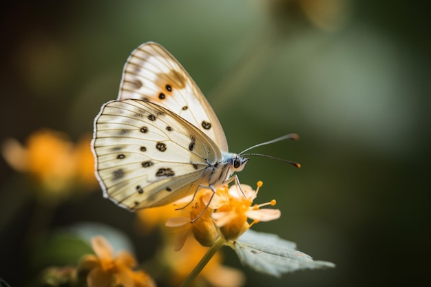 una mariposa en la flor con un fondo borroso