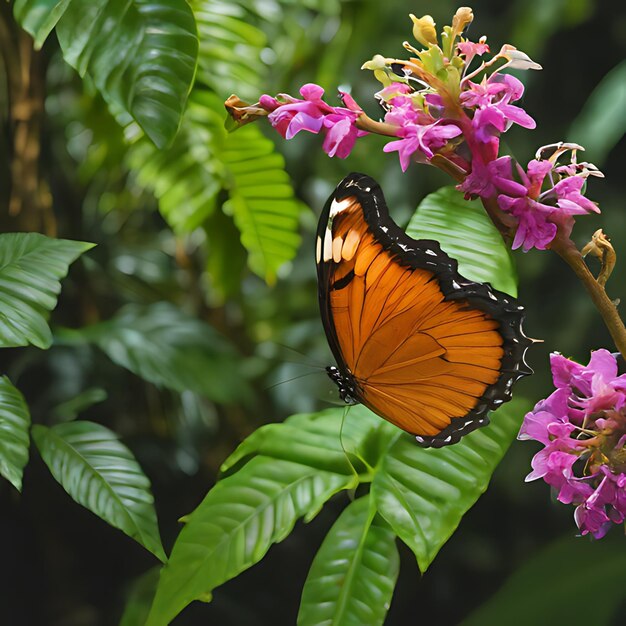 Foto una mariposa en una flor con el fondo de la mariposa