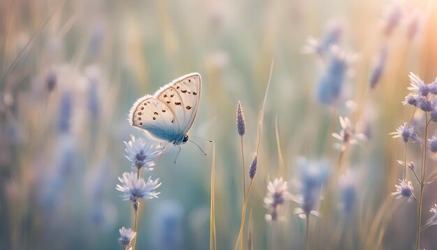 Foto una mariposa está en una flor en la hierba