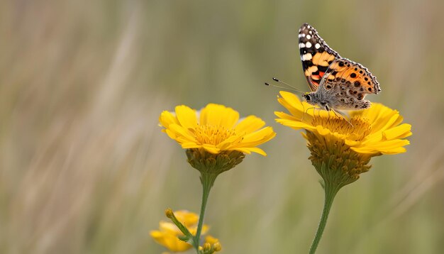 Foto una mariposa está en una flor con una mariposa en ella