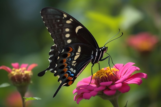 Una mariposa en una flor con la palabra mariposa en ella