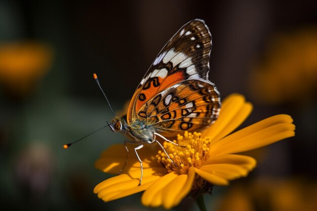 Una mariposa en una flor con la palabra mariposa en ella