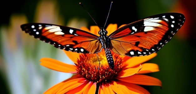 Una mariposa en una flor con la palabra monarca en ella