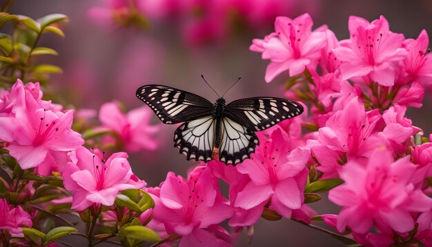 Foto una mariposa está en una flor rosa