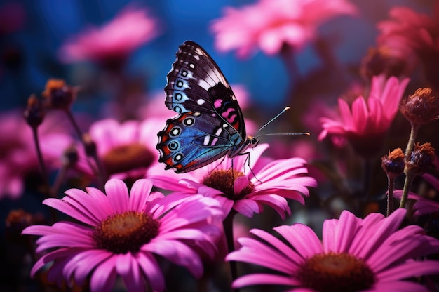 Mariposa en una flor rosa