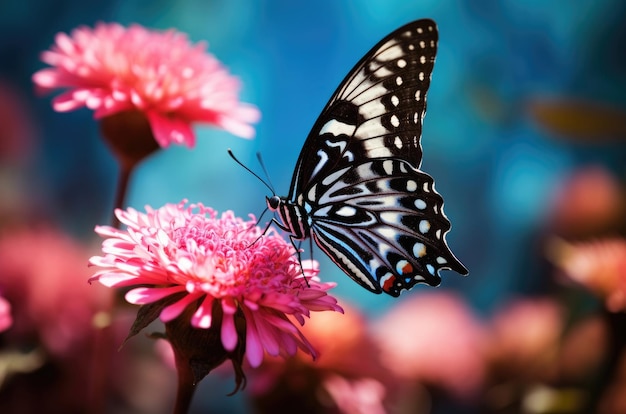 Mariposa en una flor rosa