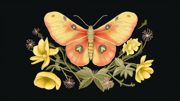 Una mariposa con flores amarillas