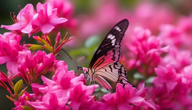 Foto una mariposa está en las flores y la mariposa está volando lejos