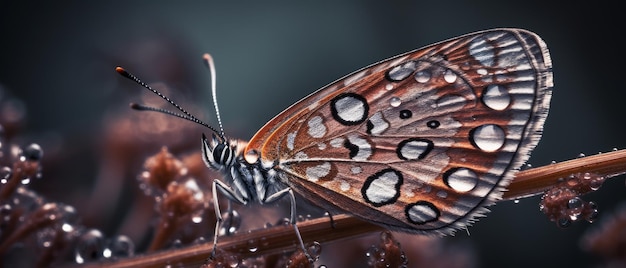 Mariposa con gotas de rocío cerca IA generativa
