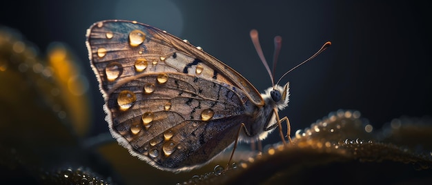 Mariposa con gotas de rocío cerca IA generativa