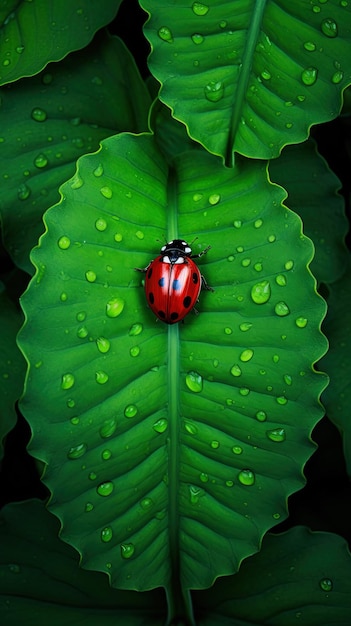 Foto una mariposa está en una hoja verde con gotas de agua