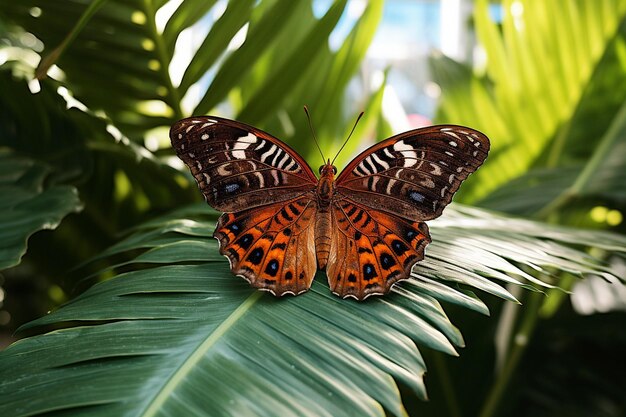 Foto mariposa en un jardín botánico que muestra especies exóticas