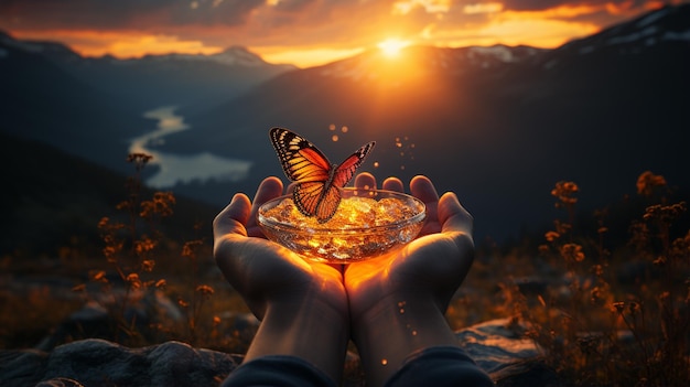 Foto mariposa en mano humana