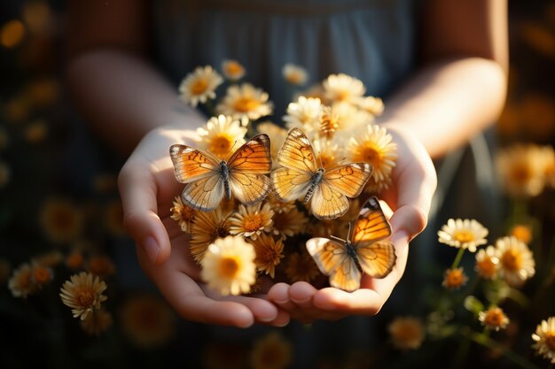 Mariposa en las manos de un niño