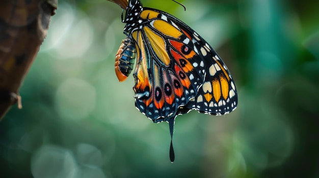 Foto la mariposa monarca emergiendo de su crisálida un símbolo de nuevos comienzos y esperanza