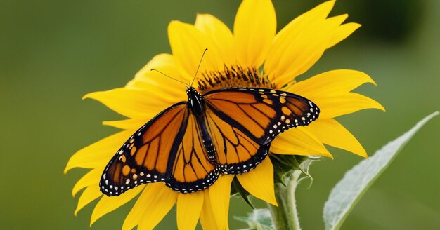 La mariposa monarca en la imagen de girasol con fondo borroso celebrando el Día de las Mariposas