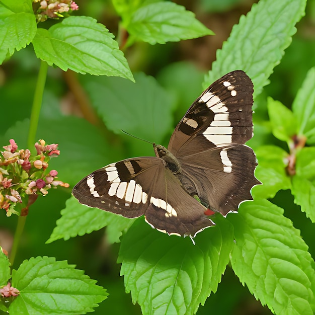 Foto una mariposa se muestra en una flor en el bosque